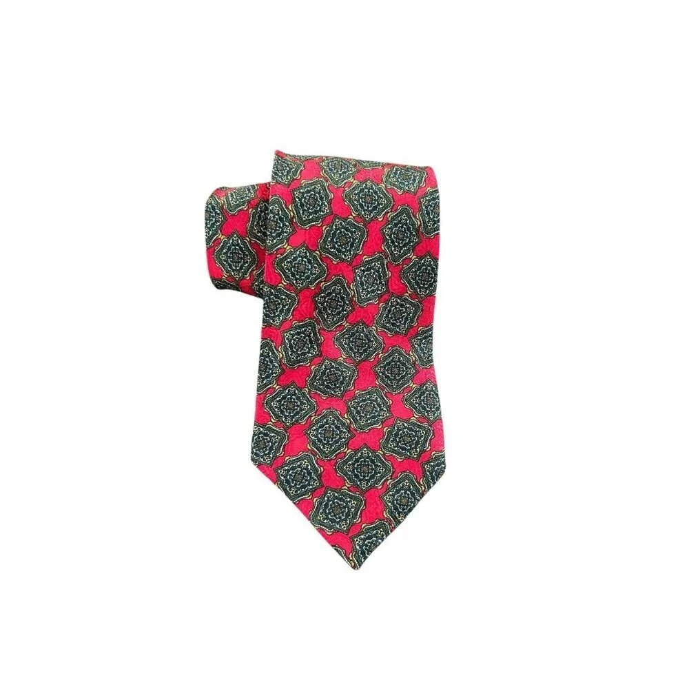 Stefano Ricco Men's Italian 100% Silk Vintage Red Geometric Luxury Tie